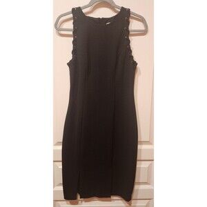 Bisou Bisou Womens Sz 8 Black Sheath Dress Stretch Grommet Arm Hole Grunge Party